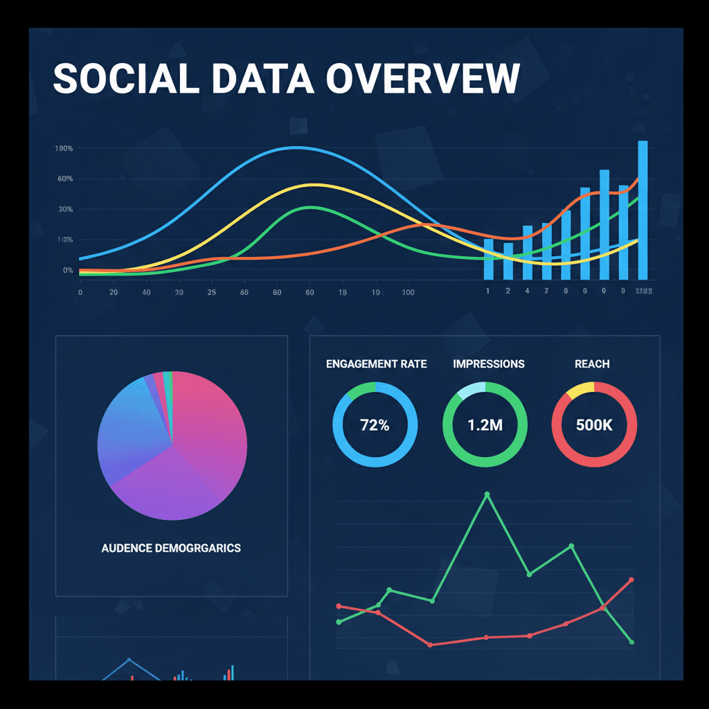 Close-up of a computer screen displaying a vibrant social media analytics dashboard