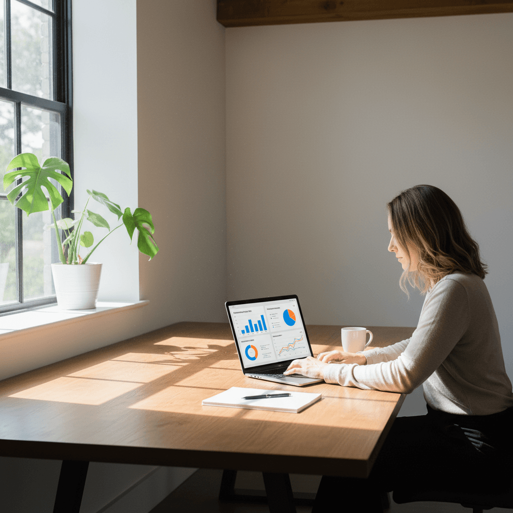 Analyst reviewing campaign data on laptop