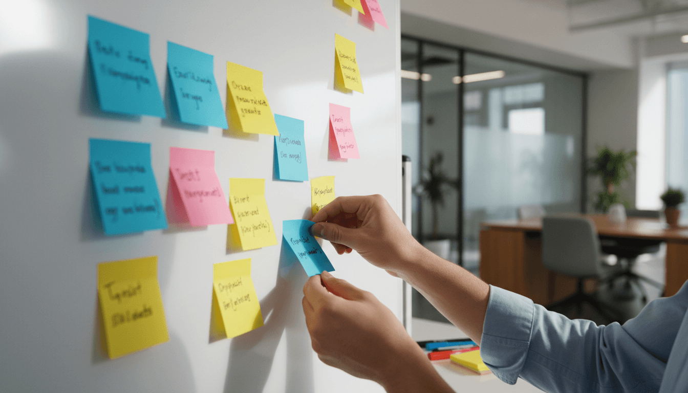 Marketing strategy session with sticky notes